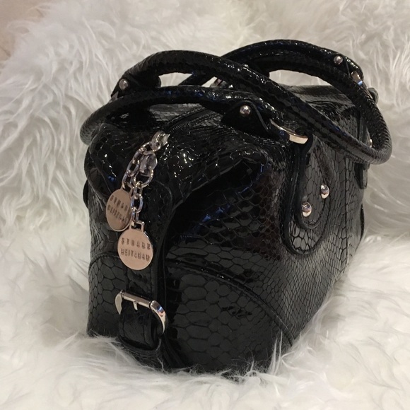 New Stuart Weitzman Snake Patent Leather Black Bag - Picture 2 of 7